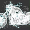 Vintage Custom Motorcycle With Silver Body Gold Accents Large Tires And Chrome Parts