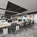 Spacious Modern Public Office Space Interior With Workstations Green Chairs Computers And Bookshelves