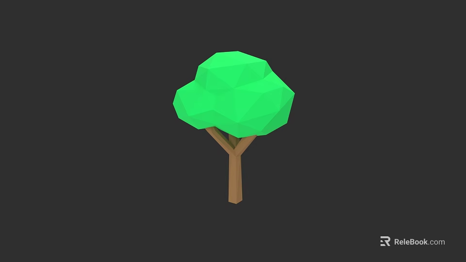 Low Poly Plant Painting Featuring Green Tree With Brown Trunk On Dark Background 3d model 