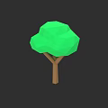 Low Poly Plant Painting Featuring Green Tree With Brown Trunk On Dark Background