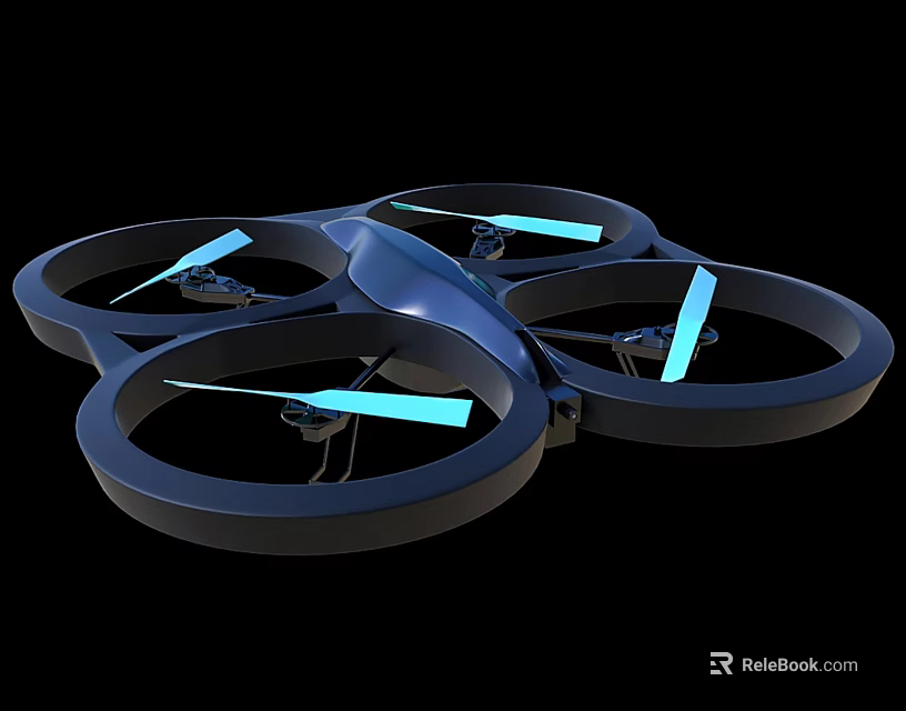 Intelligent Drone With Four Rotors Blue Propellers And Protective Rings 3d model