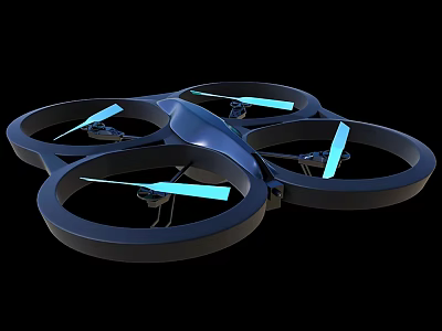 Intelligent Drone With Four Rotors Blue Propellers And Protective Rings 3d model