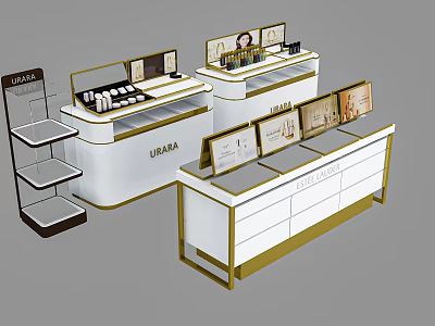 Modern LUARA Display Cabinets With White Gold Design And Cosmetic Product Display Shelves 3d model