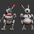 Two White And Red Robot Rabbits As Robotic Characters And Bionic Creatures With Mechanical Design 3d model