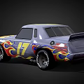 Vintage Muscle Car With Red Yellow Blue Flame Decals And Cartoon Eyes Number 7