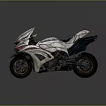 Futuristic Motorcycle with Unique Streamlined Armored Body White Black Color and Orange Rimmed Black Wheels