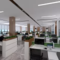Modern Public Office Interior Design With Open Workstations Computers And Green Plants 3d model