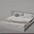 Modern Double Bed With Gray Headboard White Frame Soft Pillows And Light Blanket 3d model