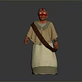 Man In Traditional Attire With Beige Tunic White Skirt And Brown Sash Design