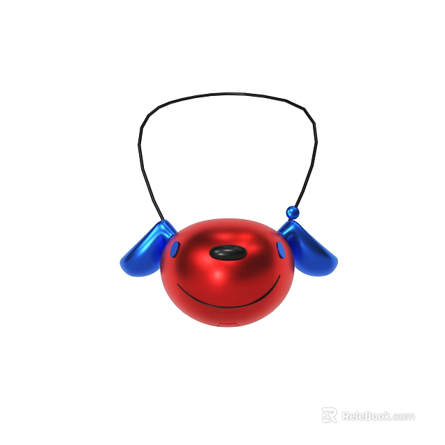 Cute Red Spherical Decorative Toy With Blue Ears And Black String 3d model 
