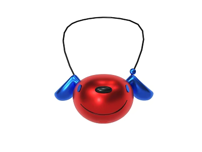 Cute Red Spherical Decorative Toy With Blue Ears And Black String 3d model