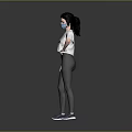 Child With Black Ponytail Wearing Mask White Top Black Leggings Blue Sneakers Gray Background