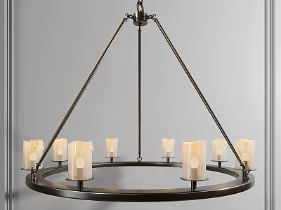 Stylish Circular Chandelier With Metallic Frame And Multiple Candle Shaped Lights 3d model