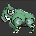 Green Mechanical Bulldog Creature Character With Shiny Metallic Body And Robotic Details