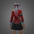 Game Movie Character Wearing Red Coat Black Skirt White Hat And Pink Hair Design