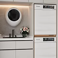 Home Balcony Modern Design With Washing Machine Dryer Storage Cabinets Sink And Potted Plants