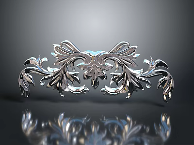 Silver Decorative Component With Intricate Floral Patterns Symmetrical Design And Polished Surface 3d model