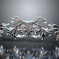 Silver Decorative Component With Intricate Floral Patterns Symmetrical Design And Polished Surface 3d model