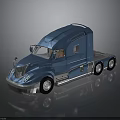 Blue Modern Truck 3D Rendered With Streamlined Design Silver Accents And Multiple Wheels
