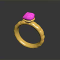 Gold Ring With Textured Band And Pink Gemstone For Fashion Accessory