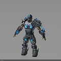 Blue and Silver Mechanical Warrior Character with Detailed Armor and Futuristic Design