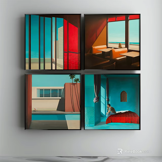 Modern Art Paintings With Colorful Interior Exterior Scenes And Vibrant Hues 3d model 