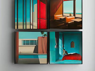 Modern Art Paintings With Colorful Interior Exterior Scenes And Vibrant Hues 3d model