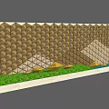 Feature Wall with Geometric Grid Pattern Surrounded by Green Grass and Yellow Decor Elements 3d model
