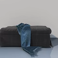 Gray Fabric Storage Ottoman With Blue Scarf On Light Gray Floor Surface 3d model