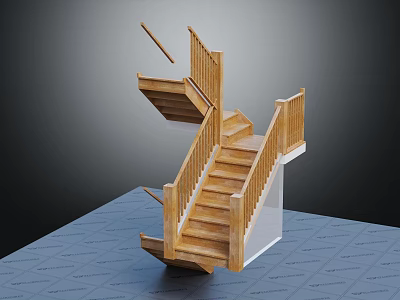 Modern Wooden Staircase Design With Handrails Steps And Support Structure 3d model