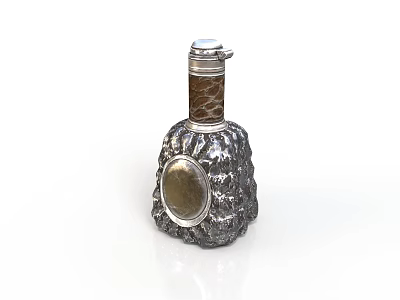 Stylish Metal Decorative Bottle With Leather Accent And Textured Surface 3d model
