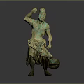 Ancient Bronze Sculpture Carving Of Standing Figure With Raised Arm Traditional Artwork