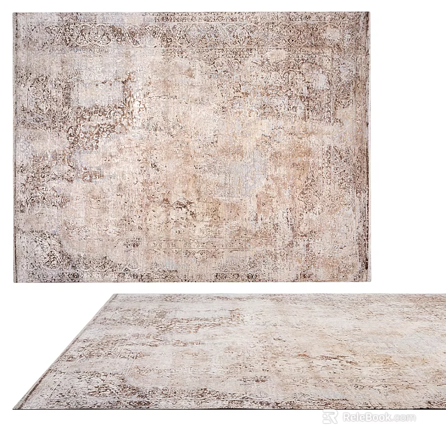 Square Area Rugs With Distressed Vintage Designs And Neutral Tones 3d model 