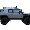 Gray Off-road Vehicle With Large Tires Roof Rack Spotlights And Front Design
