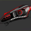 Modern Car Headlight With Red Accents Black Frame And LED Strip