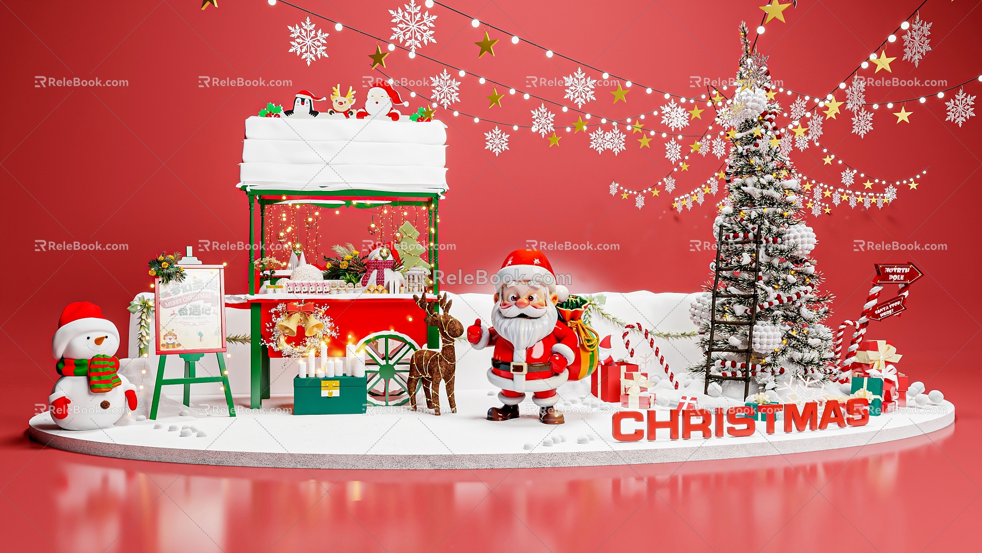 Christmas Christmas Christmas Tree Santa Claus Snow Gift Box Snowman Booth Christmas 3d model