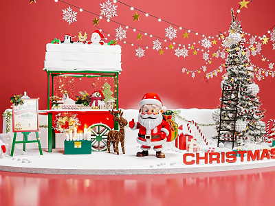 Christmas Themed Photo Spot With Santa Snowflake Decorations And Festive Tree 3d model