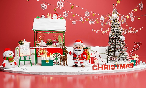 Christmas Tree Santa Claus Snow Gift Box Snowman Booth Christmas 3d model