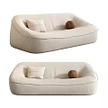 Comfortable Modern Beige Fabric Lazy Sofa Design With Pillow And Decorative Ball