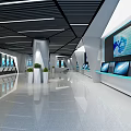Modern Exhibition Hall Interior With Digital Displays Sleek Floors White Columns And Green Plants