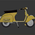 Vintage Yellow Scooter With Brown Seat Chrome Handlebar And Spoked Wheel