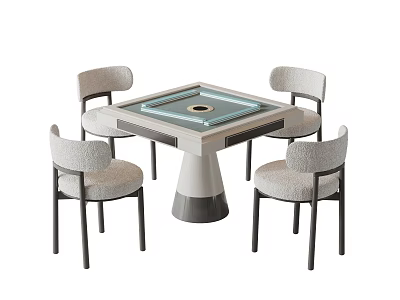 Modern Entertainment Table With Square Glass Top Cylindrical Base And Four Upholstered Chairs 3d model