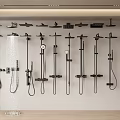 Various Modern Shower Heads On Display Wall Featuring Different Types And Designs 3d model
