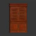 Traditional Red Mahogany Cabinet With Glass And Wooden Doors Two Tiered Design