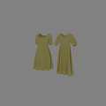 Yellow Short Sleeve Dresses with Eyelet Lace Pattern A Line Silhouette Hanging on Wooden Hanger