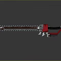 Red And Silver Chainsaw Weapon With Sharp Metal Chain And Black Handle