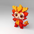Cute Red And Yellow Cartoon Dragon Figure With Flame Hair And Antlers