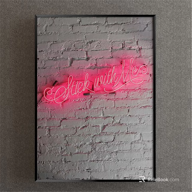 Pink Neon Sign with Stick with Me Text on Brick Wall Background 3d model 