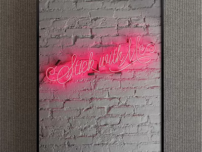Pink Neon Sign with Stick with Me Text on Brick Wall Background 3d model