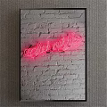 Pink Neon Sign with Stick with Me Text on Brick Wall Background